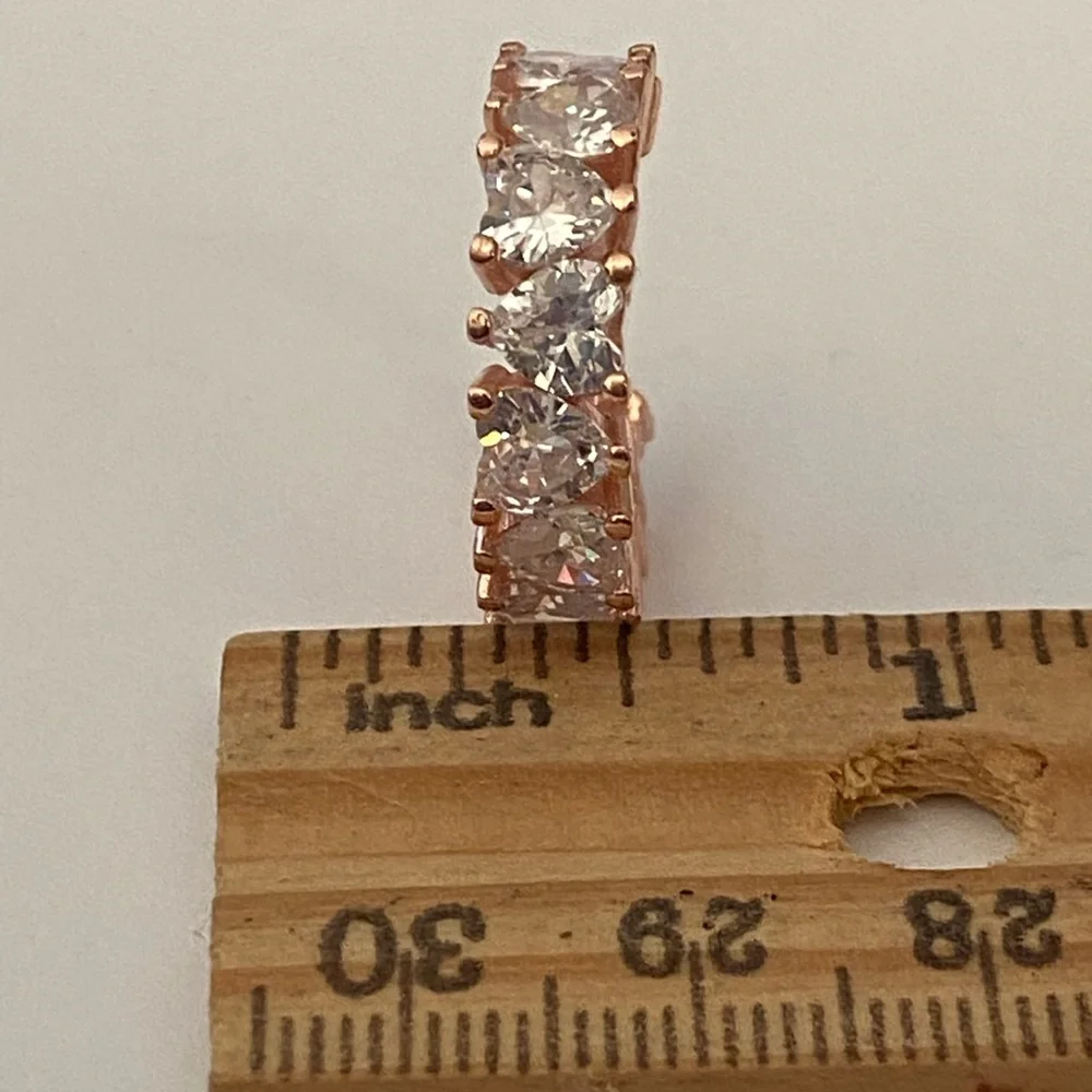 925 Silver heart ring 6-6.50 size adjustable band cz stones 14k rose gold plated